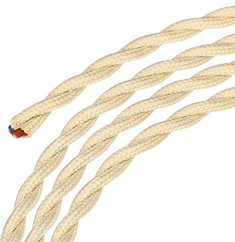 sourcing map Torsadé Tissu Recouvert Fil 2 Noyau 18AWG 3,0 m/9,84 pieds, Vintage Tissé Tissu Électrique Câble pour Suspension Transparent Bricolage Projet, Beige