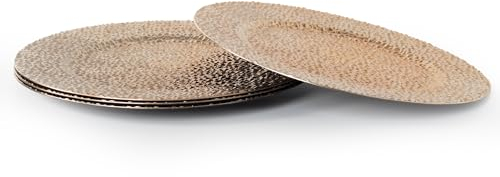 Rammento Set of 4 33 cm Copper Round Plastic Charger Plates | Decorative & Reusable Textured Under Plates for Christmas Tableware Set for 4 | Ideal for Traditional Xmas Dinners & Parties