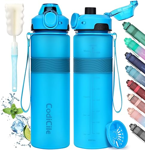 Gourde 1l, sans BPA Bouteille d'eau plastique, grande étanche gourde sport 1 litre idéale pour Gym, School, Office and Travel (Bleu)