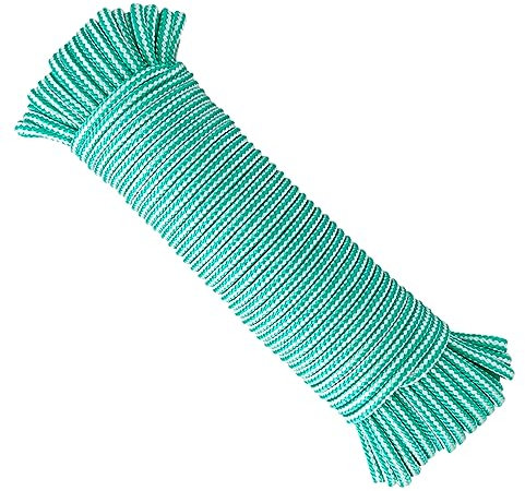 Cuerda Tendedero Exterior. Cordón de Polipropileno Alta tenacidad Trenzado, 4,5MM * 25M, Hecho en España, para Toldos, Camping, pancartas, Bricolaje. Verde y Blanco