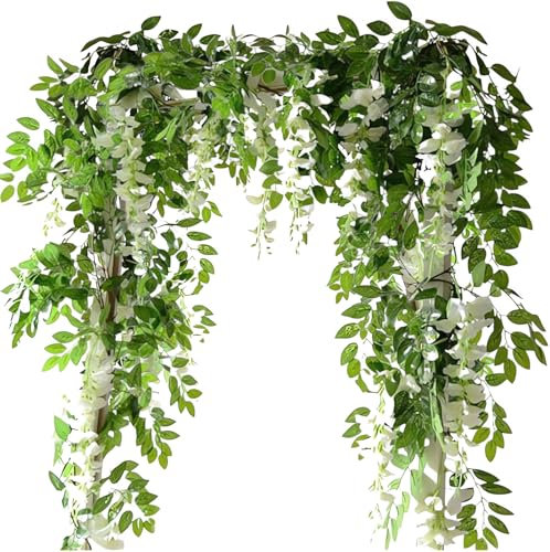 Estanofur State 6 glycines artificielles en Soie à Suspendre,glycine Artificielle White,Guirlande Fleurs artificielles Mariage décoration Florale, Guirlande de Plantes artificielles (Blanc)