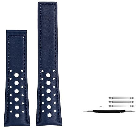 22mm Weiches, Atmungsaktives Lederarmband Blau for TAG for HEUER Armband for MONACO for CARRERA Uhrenarmband Armband Faltschließe (Color : 18 Blue no buckle, Size : 22mm)