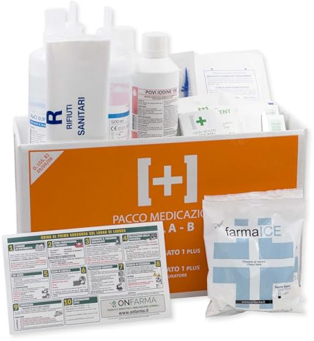 KIT DI REINTEGRO cassetta del pronto soccorso COMPLETO DI CARTELLO PRIMO SOCCORSO ricambio per cassetta medica pacco di medicazione SENZA MISURATORE DI PRESSIONE per 3 o più lavoratori D.M. 388 all.1