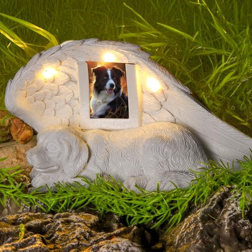 NorthSpoor Pierre commémorative pour chien - Cadeau commémoratif pour chien avec lumière solaire LED - Statue de chien - Urne pour cendres - Pierre commémorative pour animaux de compagnie - Pierre