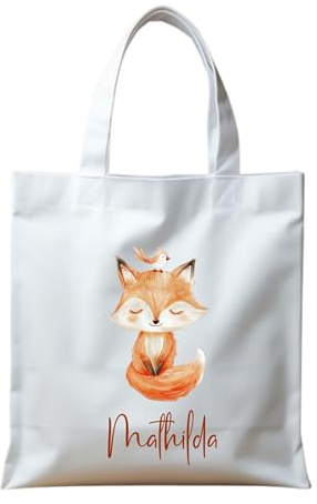 wolga-kreativ personalisierte Stofftasche Bio BW Kindergarten Tiere Fuchs Stoffbeutel Kindertasche Sportbeutel Schuhbeutel Wäschebeutel Stoffsäckchen Jutebeutel Kinder mit Namen