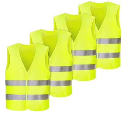 Anlising 4PCS High Visibility Safety Vests,Hi Vis Safety Vests with 2 Reflective Stripes,Night Workwear Reflective Vest,Reflective Jackets Waistcoat,for Running,Biking,Surveyor and Traffic Work