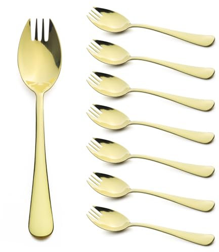 Alata Lot de 8 fourchettes à salade en acier inoxydable de qualité alimentaire champagne doré, 18,8 cm de long, pour dessert, crème glacée, salade, soupe, pâtes, spaghetti, passent au lave-vaisselle