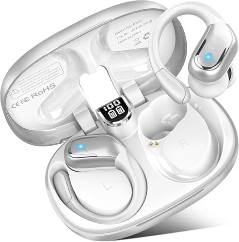 Cascos Inalambricos Bluetooth 5.4, Auriculares Inalámbricos Sonido Estéreo con Reducción de Ruido ENC, 75H Auriculares Bluetooth Android iOS, IP7 Impermeable Audifonos Inalambricos, USB C, Plateado