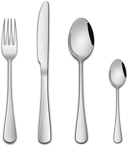 16-Piece Cutlery Sets Service for 4,Stainless Steel Silverware Sets for Kitchen Includes Knife Spoon and Fork Utensils Sets for Kitchen,Dishwasher Safe Flatware Sets
