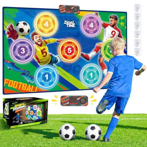 Elektronisches Fußballspielset für Kinder, Fußball-Zielwurfspiel mit Punkteanzeige, 3 Spielmodi, 2 Bälle, Geburtstagsgeschenk für Jungen und Mädchen im Alter von 3 bis 12 Jahren