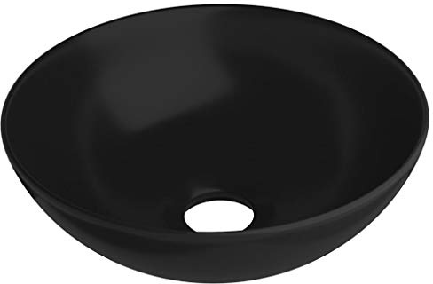 Mhdvray Aufsatzwaschbecken Schwarz Matt 28 cm Keramik rund ohne Überlauf Modernes Design für Badezimmer Gäste WC Küche Wohnwagen Outdoor