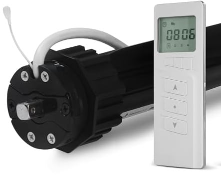 Jalousiescout Elektronischer Funk-Rollladenmotor MK 20/17 Zugkraft 20 Nm 42 kg SW60 mit Thermoschutz Plus 4-Kanal Handsender Timer MKT 04 mit integrierter Zeitschaltuhr, inkl. Wandhalterung