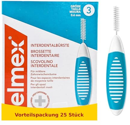 Elmex Interdentalbürsten Blau (Größe 3, 0,6 mm), 1 x 25 Stück für die Reinigung Mittlerer Zahnzwischenräume