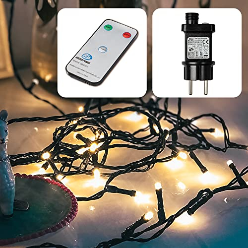 hellum LED Lichterkette Außen mit Timer, 17,9m beleuchtet 180 LED, Lichterkette warmweiß mit Fernbedienung, strombetrieben mit Stecker, Weihnachtsbaumbeleuchtung Kabel in grün <59 lm 577150