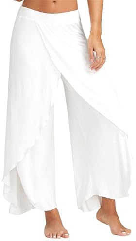 Hosen Damen Sporthose Yogahosen Sport Pumphose Haremshose Leichte Sommerhose Marlene Hose Weiß M