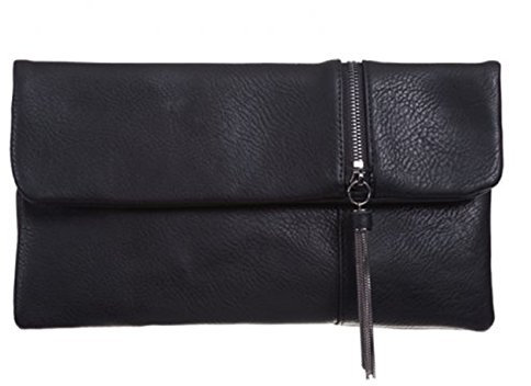 LeahWard Women's Faux Leather Clutch Bag Soft Fashion Classic Evening Handbag 998 (Black)