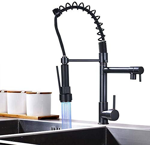 Rozin LED Sprayer Kitchen Sink Tap with Pull Down 360 Degree Flexible Swivel Spout Black Mixer Tap for Kitchen Sink