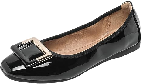 ANUFER Donna Morbido Piatto Senza Allacciatura Ballerina Scarpe da Passeggio Vernice Nero DX2830 EU38.5