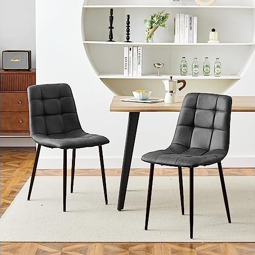 TUKAILAi Esszimmerstühle, Retro-Stoff, gepolstert, 2 Stück, für Empfang, Wohnzimmer, dunkelgrau, Esszimmerstühle, 2 Stück