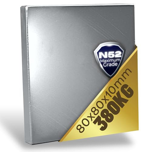 Neodym Magnet N52 80mm x 80 mm x 10 mm - Extra Stark Super Magneten Quader Groß - Neodym Magnete 380 KG Power Block Platte