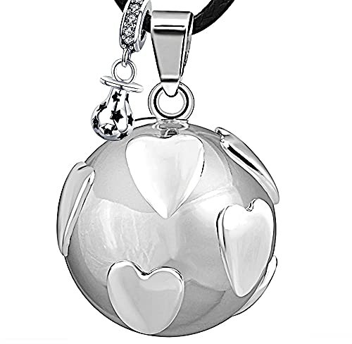 ICOOM Bola de grossesse avec Cordon et Grelot Collier pour Femme Enceinte clochette Pendentif harmony ball “Appeleur d’anges ” Bijou musicale Carillon Boule pour Maternité Cadeau (114 CM, ARG-COEUR)
