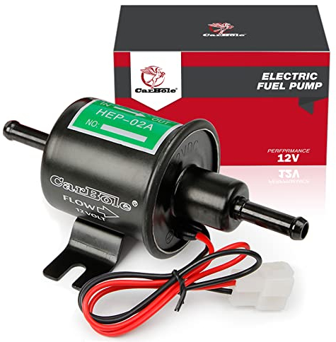 CarBole Pompa Carburante Elettrica 4-7 PSI,Pompa di Benzina Universale,HEP-02A,Adatta per Diesel e Benzina,Filo di Rame Puro,Dimensioni di Ingresso e Uscita di 8mm