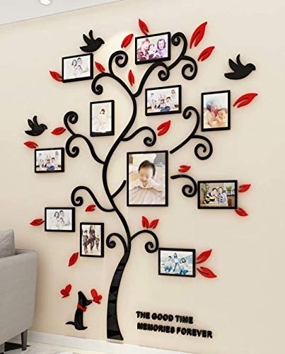 Wandaufkleber Baum Wandtattoo 3D DIY Familie Bilderrahmen Foto Sticker Familie Wandbilder Wandkunst für Hause Wohnzimmer Schlafzimmer (Rot,M-160 * 132cm)