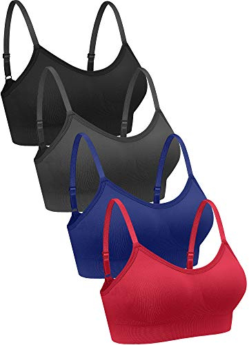 Geyoga 4 Stück V Kabellos Sport BH (Mittel, Schwarz, Dunkelgrau, Marineblau, Rot)