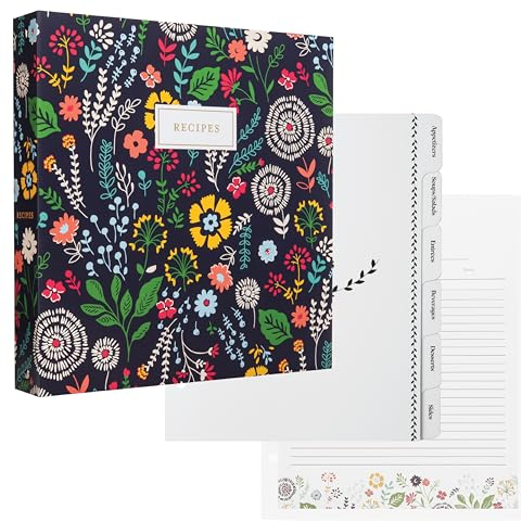 Jot & Mark Rezept-Ringbuch 3 8,5x11 | Vollseite mit transparenten Schutzhüllen und farbigem Druckpapier für Familienrezepte (Windrad Floral)