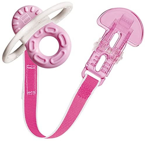 MAM Bite & Relax Beißring | Geeignet ab 2+ Monaten | Beißspielzeug mit Clip | Bietet wohltuende Linderung bei schmerzendem Zahnfleisch | Einfach für Baby zu halten | Rosa