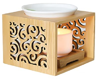 Duftlampe Holz Aroma Diffuser Für ätherische öle, Holz Wachsschmelzbrenner Mit Keramikschale, Dekorativer Teelicht Kerzenhalter Holz Aromadiffusoren Für Spa, Yoga, Meditation, Einweihungsgeschenk