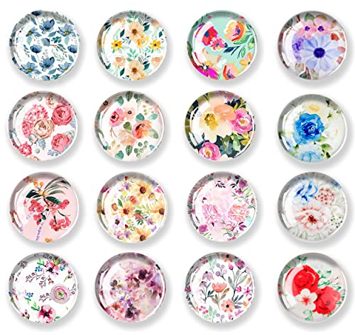 JJ PRIME - 16 Pcs Fridge Magnets | Round Fridge Magnet | Mini Fridge Accessories | Craft Magnets | Small Magnets for Whiteboard, Office. Kitchen and School (Flowers Design)