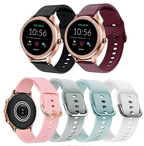ViCRiOR Bands Compatible with 18mm Fossil Women's Gen 5E 42mm / Gen 6 42mm Smart Watch, 6-Pack Quick Release Soft Silicone Replacement Band for Fossil Q Venture Gen 4 HR/Gen 3