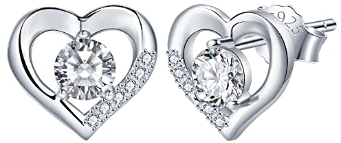 Lydreewam Liebe Herz Ohrringe Silber 925 Damen Ohrstecker mit Zirkonia Valentinstag Muttertag Geburtstag Geschenk für Mama Ehefrau Freundin