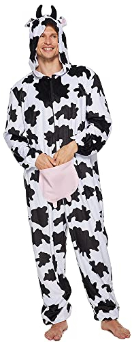 EraSpooky Kuh Kostüm für Erwachsene für Halloween, Karneval, Cosplay, Themenparty, Pyjama mit Kuhdruck