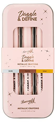 Barry M Dazzle & Define Metallic Crayons, Shade Metallic Neutrals | x3 Eyeshadow Pens in Silver, Gold, Brown