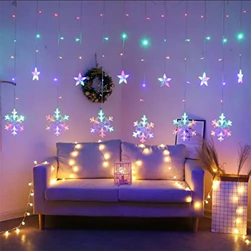 Queta Schneeflocke Sternen Lichterkette erweiterbar LED Lichtervorhang Schneeflocke Sternenvorhang als Weihnachten oder Party Garten Fester Deko Lichterkette für Innen & Außen