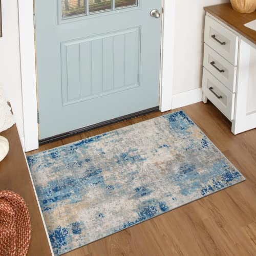 KIMODE Klein Modern Abstrakte Innen Fußmatte 60 x 90 cm,Weich Kunstwolle Kurzflor Teppiche rutschfest Waschbarer Badematte,Für Badezimmer Küche Schlafzimmer Einganglsbereich