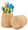 Geila Rattan Multi-use Organizer, Hand-woven Desk & Table Caddy, Wooden Pen & Pencil Pots, Makeup Brush Holder, Cutlery Organizer