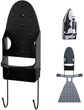 Lightweight Ironing Board Hanger, Wall Mount Iron Holder Ironing Board Rack for Household Bathroom Shelf Door or Wall Mount in Laundry Room - Black (Mini Iron Stand)