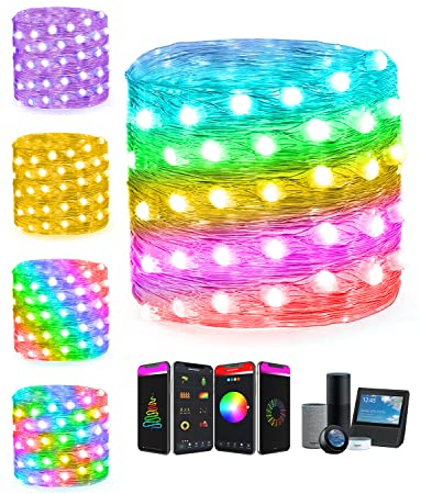 Popotan Smart Stringa Luci Fatate LED WiFi con Telecomando Compatibile con Alexa,20M 132LED Alimentazione USB Lucine LED Decorative per Camera da Letto,Natale,Feste