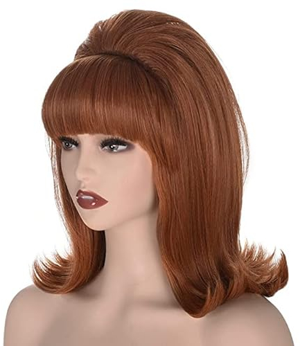 MORTICIA Damen Flip Perücke 70er Jahre Pinup Pelucas 60er Jahre Retro Beehive Stil Vintage Look Betty Rubble Perücke Halloween Kostüm Frauen Perücke wtih Bang (Ingwer) (Ingwer)