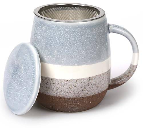 Teetasse mit Deckel und Sieb,Große Teetasse Keramik Teebecher,400 ml Tee Tasse,Teetassen für Einweichen Tee,Teetasse mit Sieb,Teetasse mit Deckel