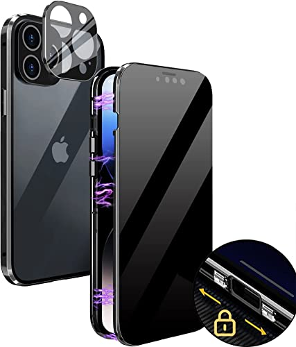 MIMGOAL Anti Spy Hülle für iPhone 14 Pro Max 360 Grad Magnetische Handyhülle mit Sichtschutz Blickschutz [Ganzkörper Schutzhülle mit kameraschutz] Gehärtetes Glas Privacy Anti-peep Case, Schwarz