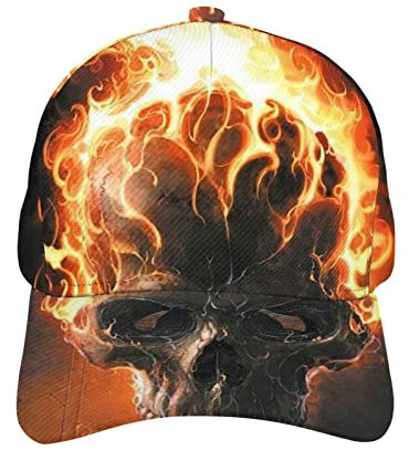 KJHBVND Baseballkappe für Männer und Frauen, schwarze Flamme, Totenkopf, Hip-Hop-Kappen, Vater, Trucker-Kappe, verstellbare Snapback-Hüte, Schwarz , One size