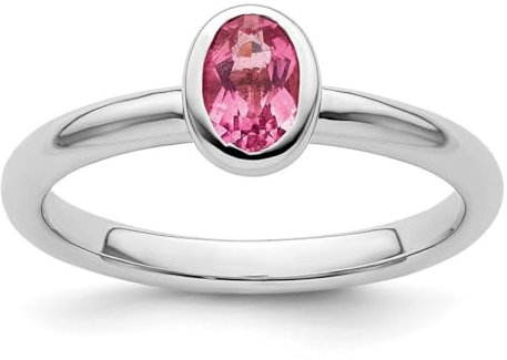 Bague en argent sterling 925 poli empilable avec tourmaline rose ovale, taille 10, bijoux pour femme, One Size, Métal Argent Pierre précieuse Métal Argenté, Tourmaline rose