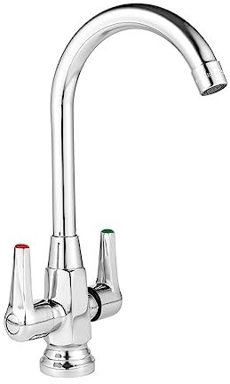 Holdfiturn Kitchen Sink Mixer Tap, 360° Swivel Kitchen Tap Dual Lever Swivel Spout Chrome Sink Taps Mixer with Standard Fittings Chrome Monobloc Kitchen Mixer Tap