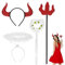 Vokmon 4 Stücke Engel und Teufel Kostüm Hörner Stirnband Set, Magic Zauberstab rotes Teufel Angel Hair Band Winkelfeder Kopfstücksets, Devil Horns Ears Hair Band für Halloween Kostümpartyzubehör