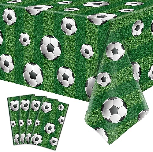 LKITMIUT 4 Packs Football Party Tablecloth Table Cloth Rectangular Plastic Cover Sports Theme Covers Birthday Decorations Supplies, 220cmx130cm