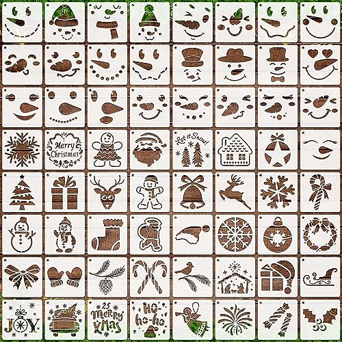 OOTSR 64 Stk Kleine Weihnachts-Schablonen zum Basteln, 7,62CM Zeichnung Silhouette der Weihnachten DIY, Kunststoff Zeichenvorlagen für Scrapbooking Holz Ornamenten Leinwand Deko